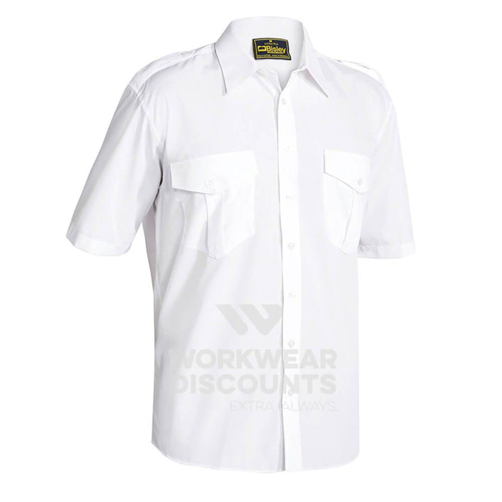 Bisley B71526 Epaulette Shirt Short Sleeve White