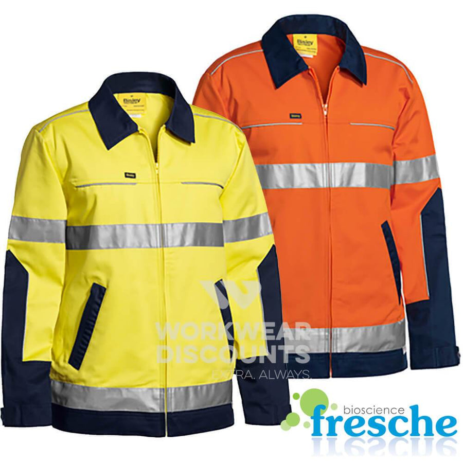 Bisley BJ6917T Hi-Vis Taped Cotton Drill Jacket with Liquid Repellent Finish