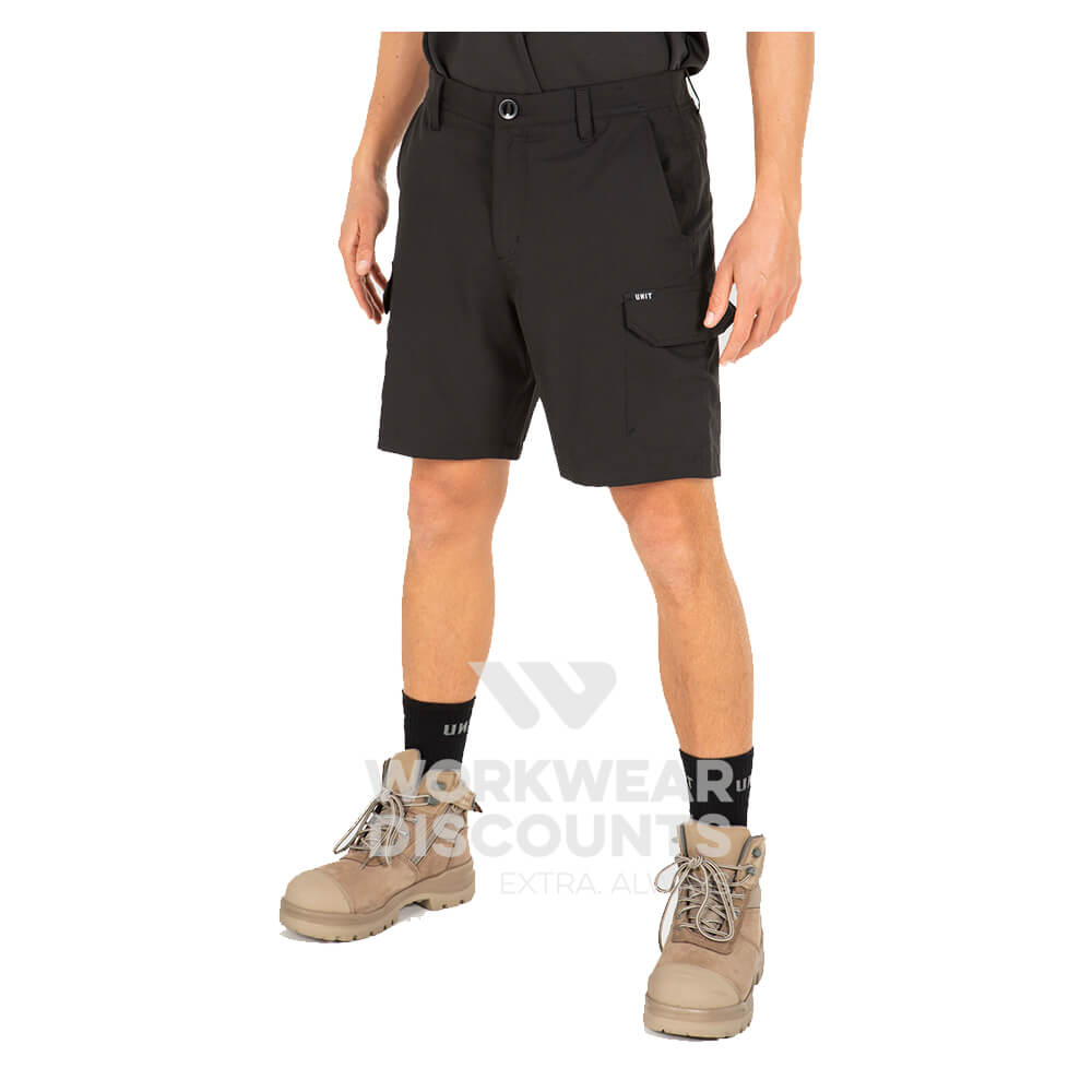 Unit Demolition Flexlite Mens Cargo Shorts Black Front