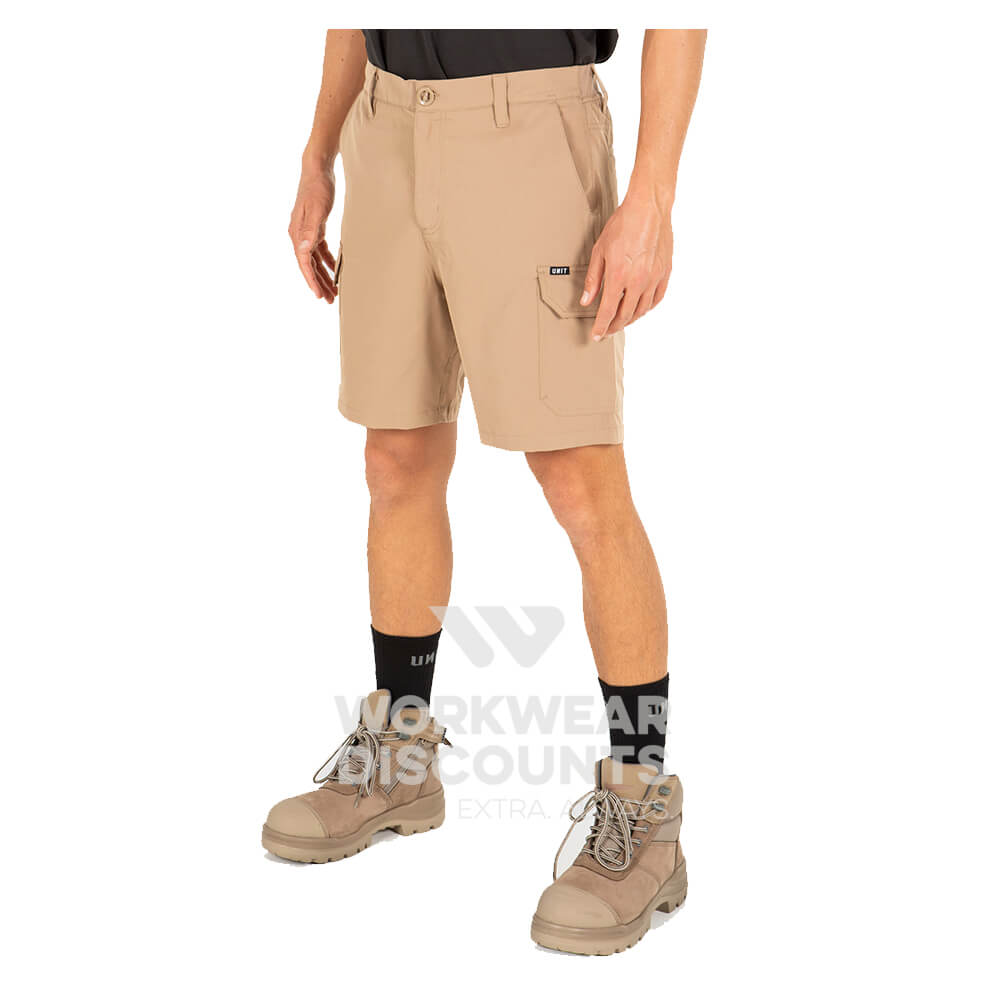 Unit Demolition Flexlite Mens Cargo Shorts Khaki Front