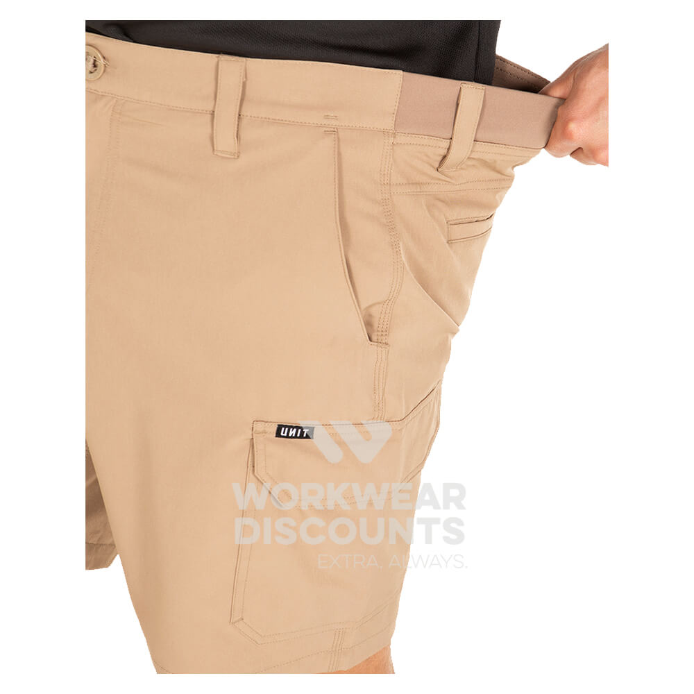 Unit Demolition Flexlite Mens Cargo Shorts Khaki Stretch