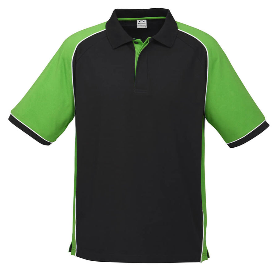 Biz Collection P10112 Mens Nitro Polo Black/Green/White Front