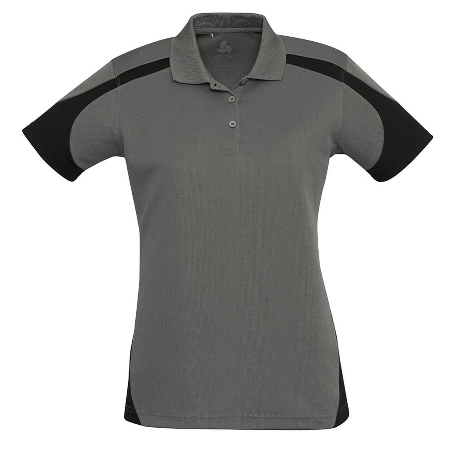 Biz Collection P401LS Womens Talon Short Sleeve Polo Ash/Black Front