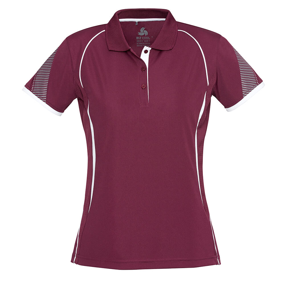 Biz Collection P405LS Womens Razor Polo Maroon/White