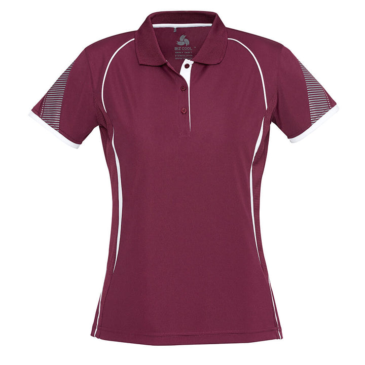Biz Collection P405LS Womens Razor Polo Maroon/White