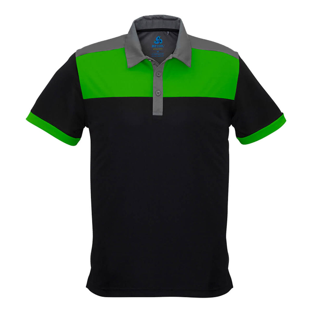 Biz Collection P500MS Mens Charger Short Sleeve Polo Black/Green/Grey