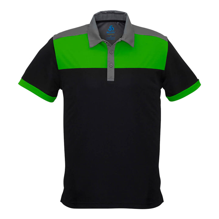 Biz Collection P500MS Mens Charger Short Sleeve Polo Black/Green/Grey