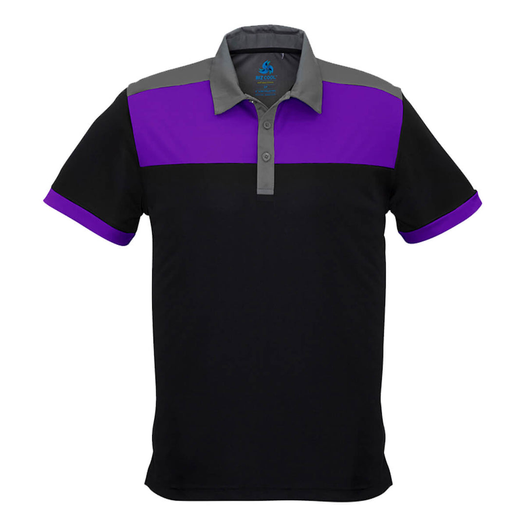 Biz Collection P500MS Mens Charger Short Sleeve Polo Black/Purple/Grey