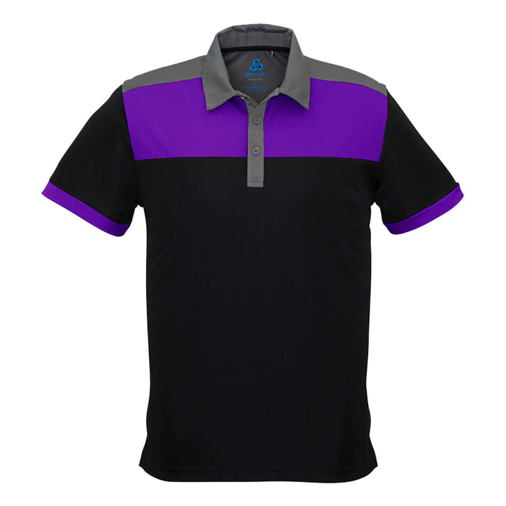 Biz Collection P500MS Mens Charger Short Sleeve Polo Black/Purple/Grey
