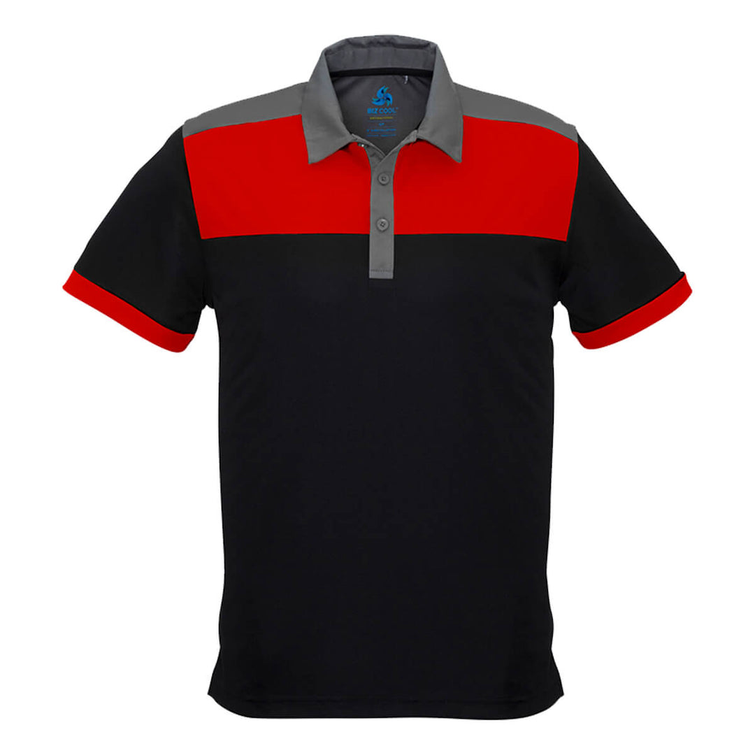 Biz Collection P500MS Mens Charger Short Sleeve Polo Black/Red/Grey