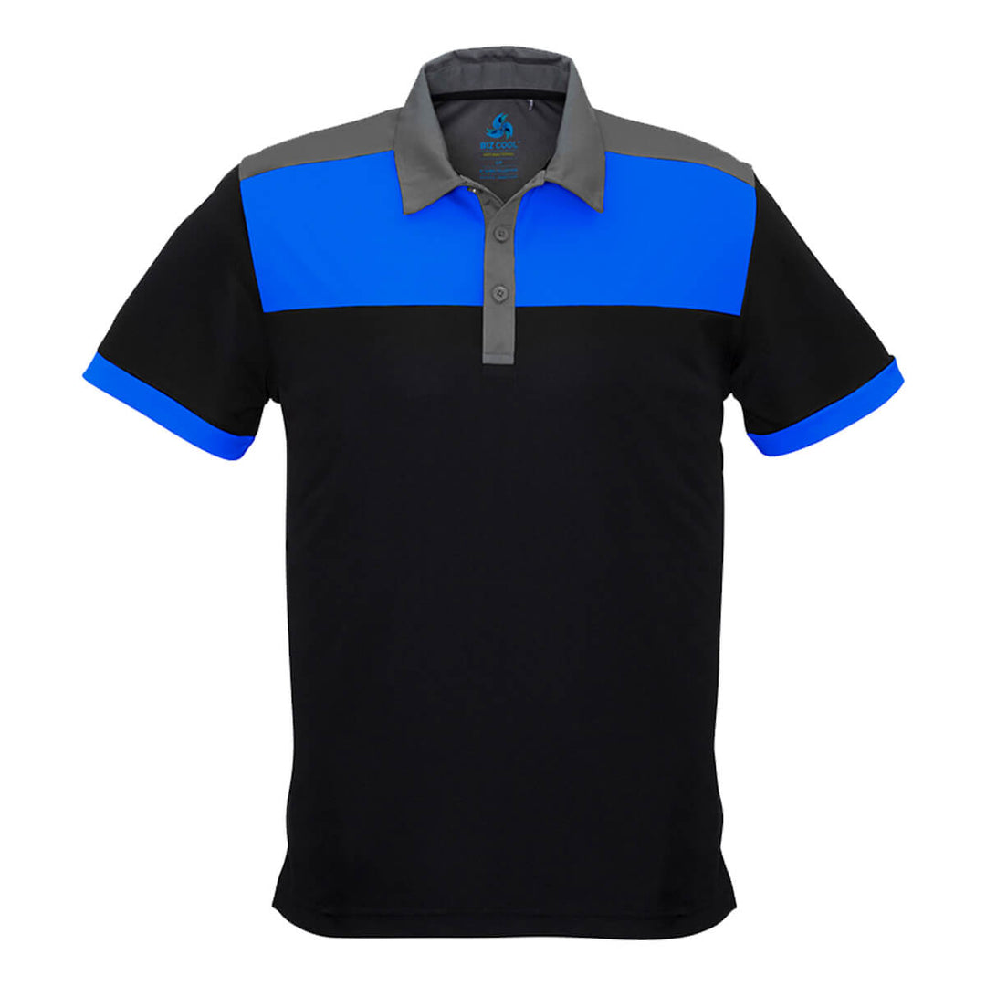 Biz Collection P500MS Mens Charger Short Sleeve Polo Black/Royal/Grey