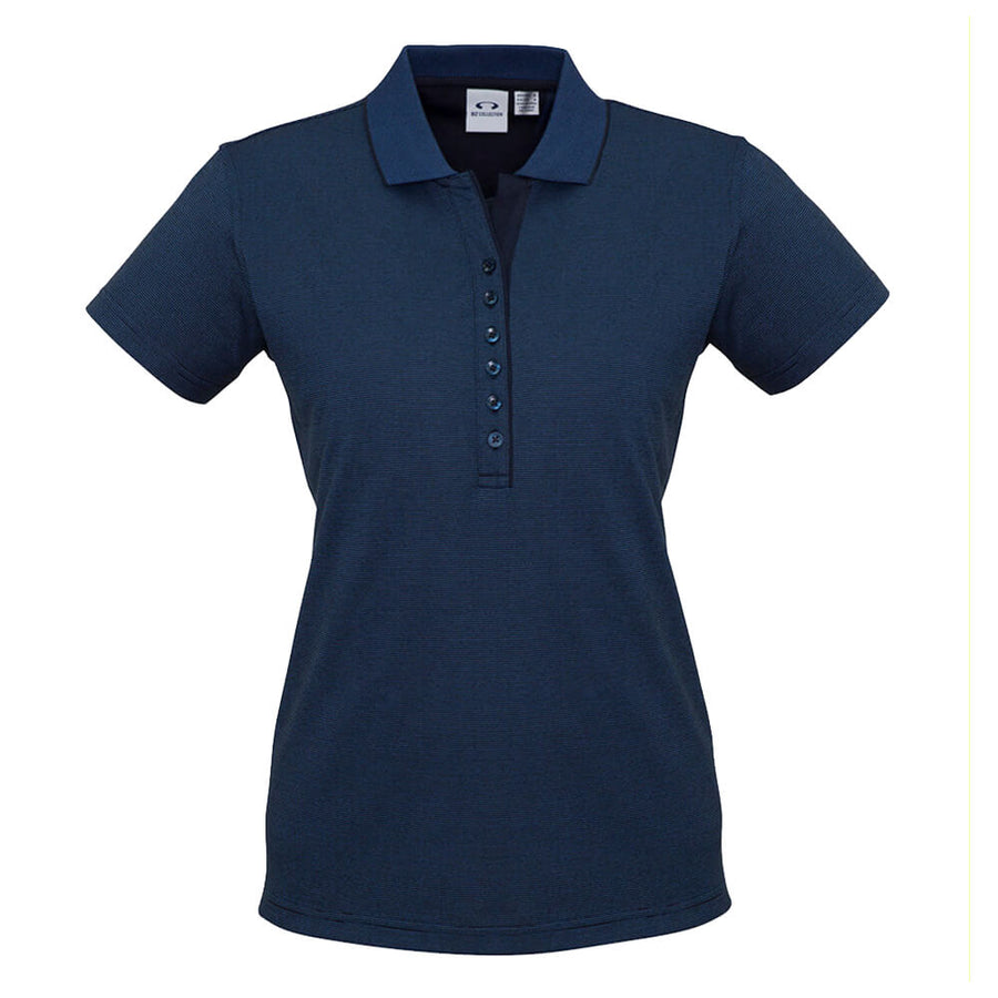 Biz Collection P501LS Womens Shadow Short Sleeve Polo Carbon Blue Front