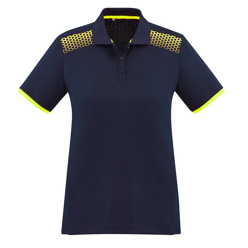 Biz Collection P900LS Womens Galaxy Polo Navy/Fluoro Yellow