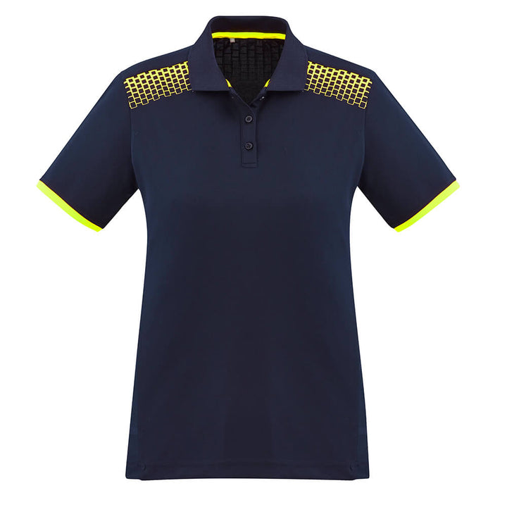Biz Collection P900LS Womens Galaxy Polo Navy/Fluoro Yellow