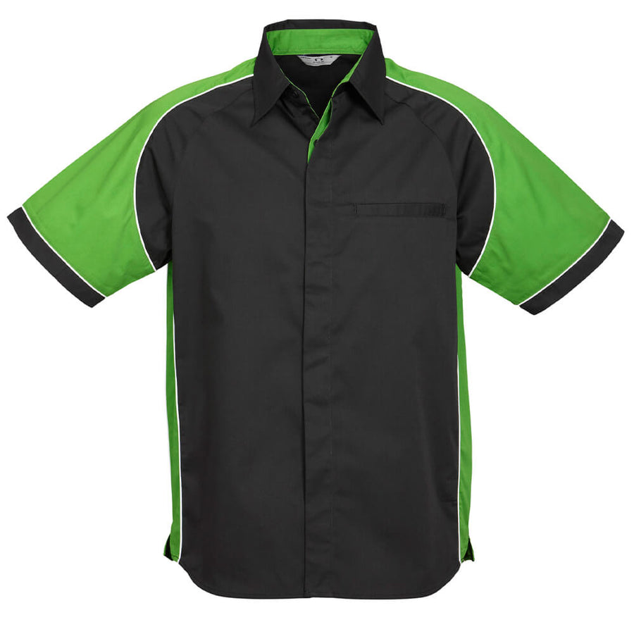 Biz Collection S10112 Mens Nitro Short Sleeve Shirt Black/Green/White Front