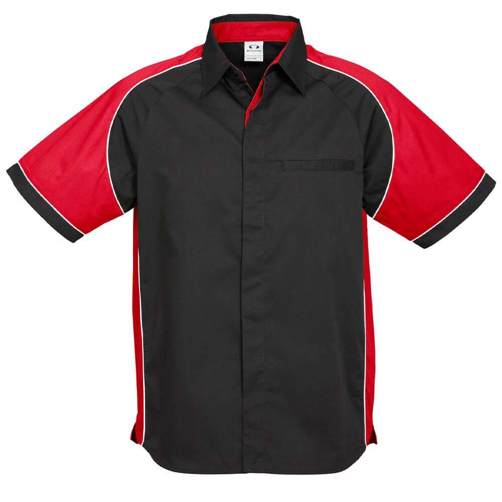 Biz Collection S10112 Mens Nitro Short Sleeve Shirt Black/Red/White