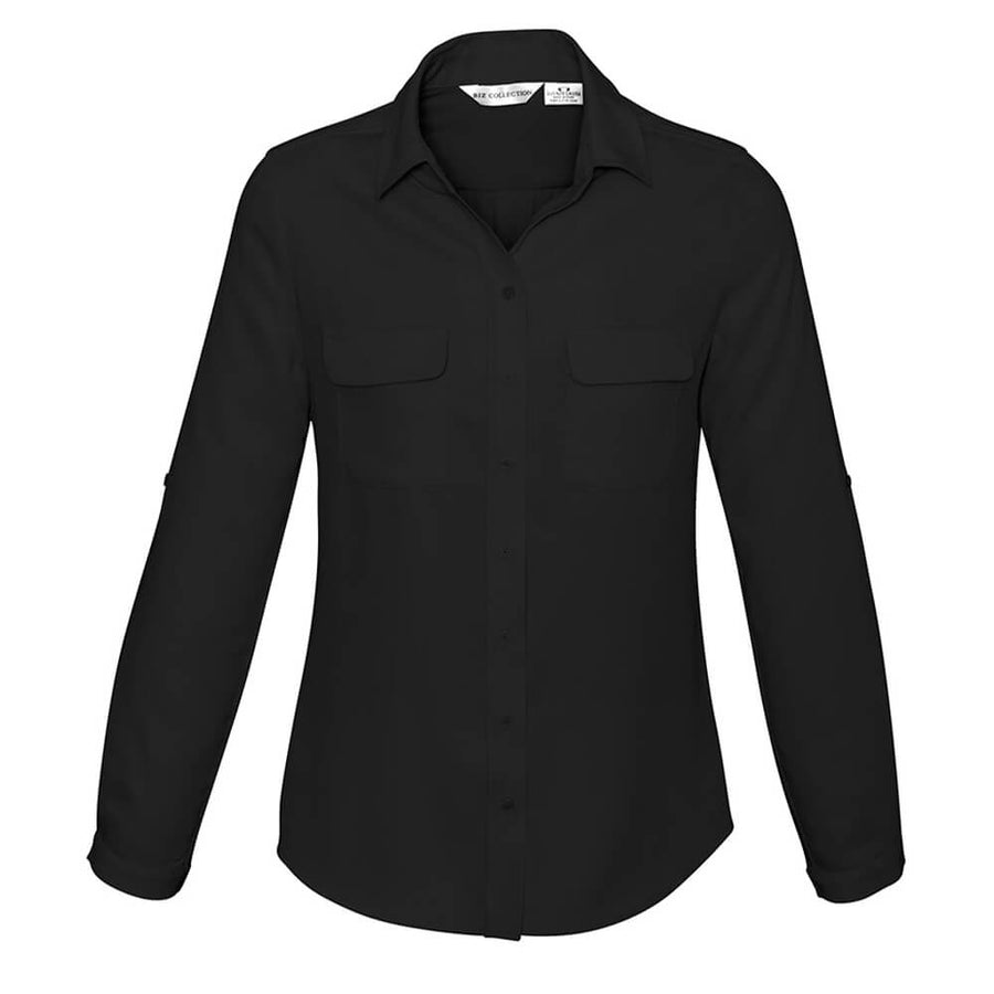 Biz Collection S626LL Womens Madison Long Sleeve Shirt Black Front