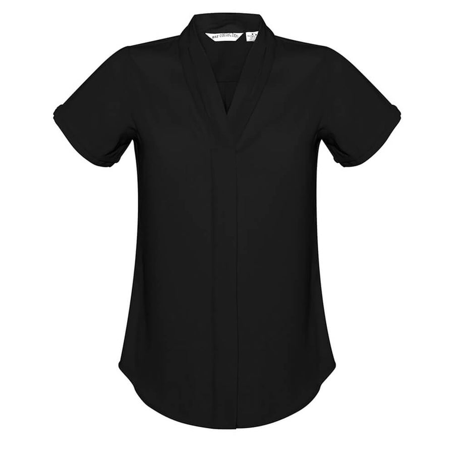 Biz Collection S628LS Ladies Madison Short Sleeve Shirt Black Front