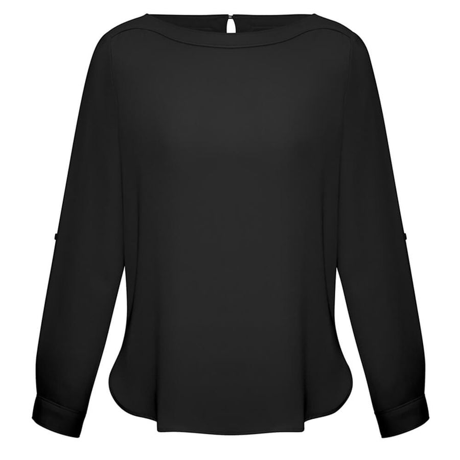 Biz Collection S828LL Ladies Madison Boatneck Blouse Long Sleeve Black Front