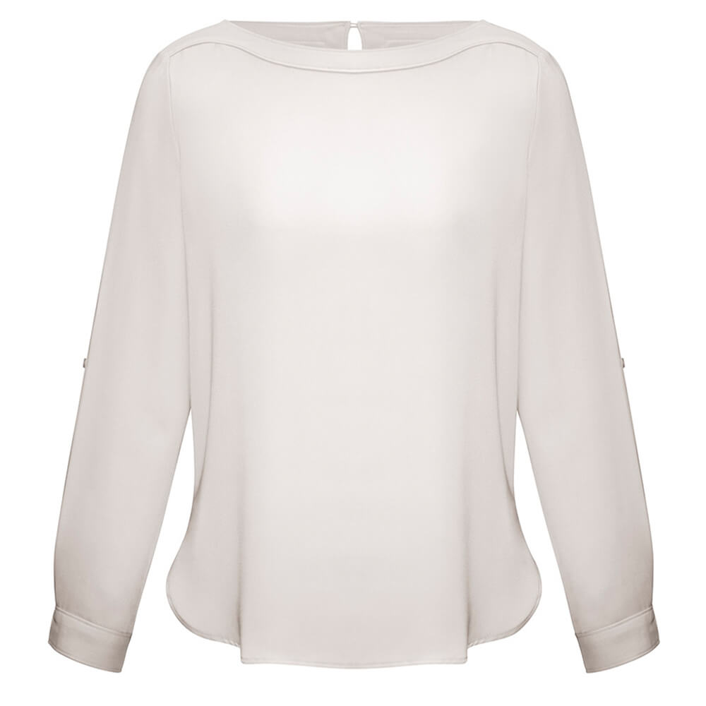 Biz Collection S828LL Womens Madison Boatneck Blouse Long Sleeve Ivory