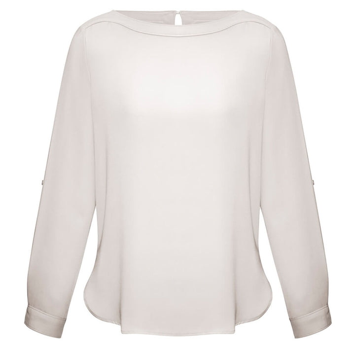 Biz Collection S828LL Womens Madison Boatneck Blouse Long Sleeve Ivory