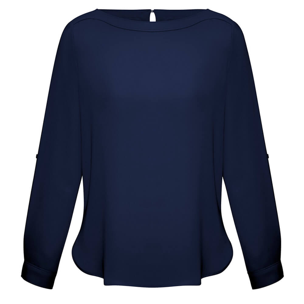 Biz Collection S828LL Womens Madison Boatneck Blouse Long Sleeve Midnight Blue