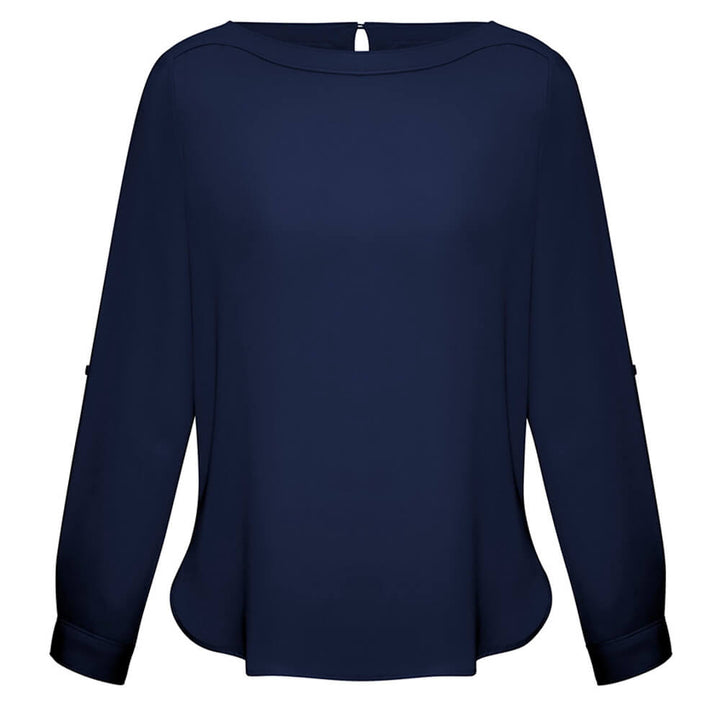 Biz Collection S828LL Womens Madison Boatneck Blouse Long Sleeve Midnight Blue