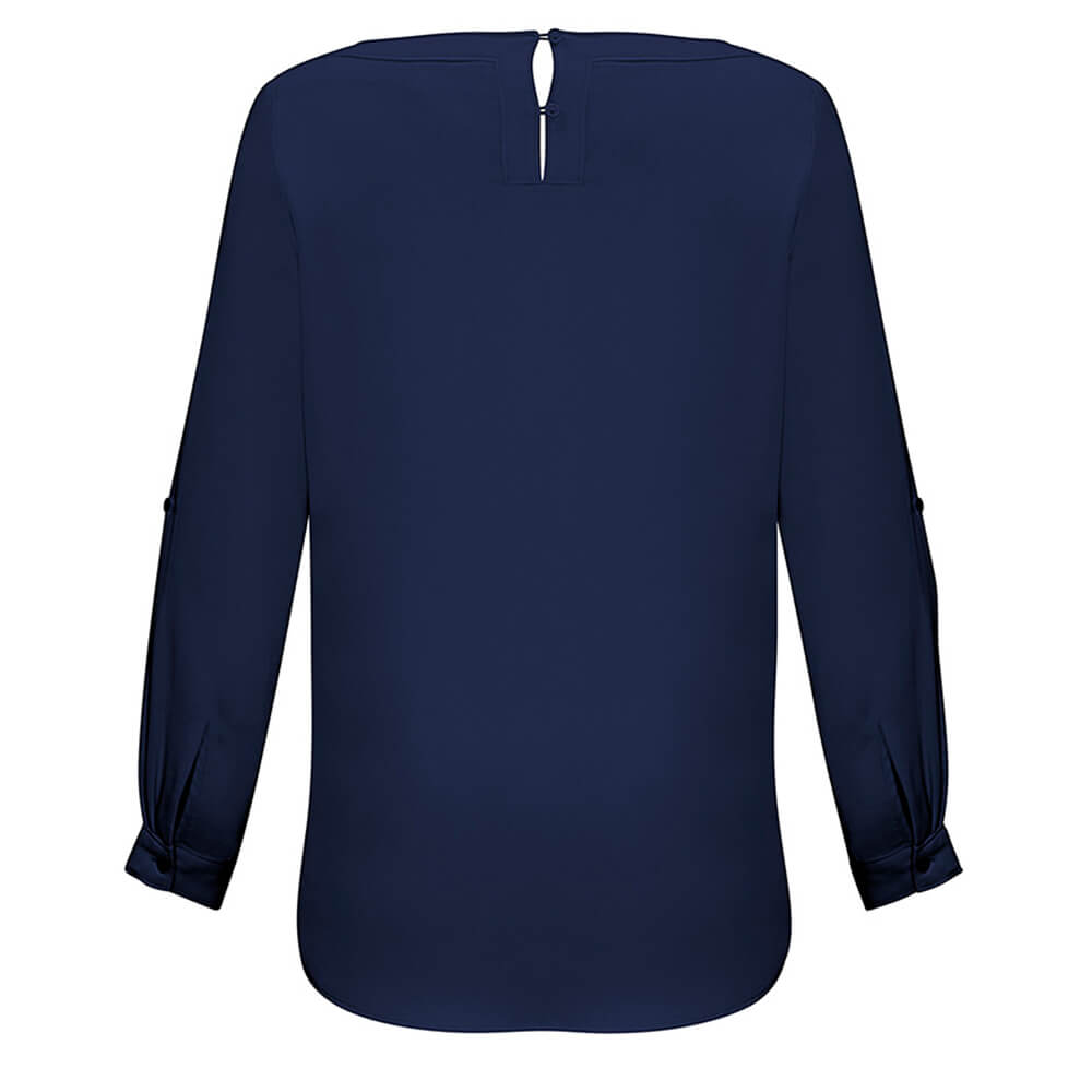 Biz Collection S828LL Womens Madison Boatneck Blouse Long Sleeve Midnight Blue
