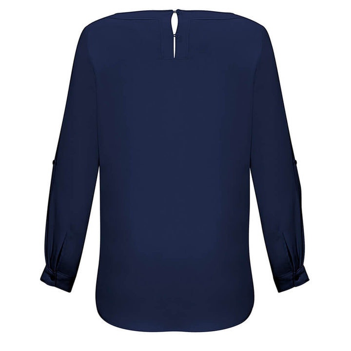 Biz Collection S828LL Womens Madison Boatneck Blouse Long Sleeve Midnight Blue