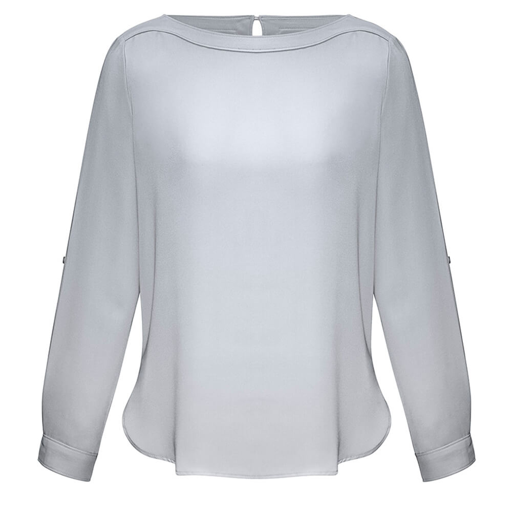 Biz Collection S828LL Ladies Madison Boatneck Blouse Long Sleeve Silver Mist