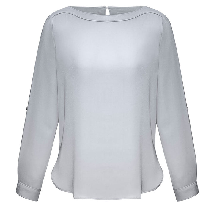 Biz Collection S828LL Ladies Madison Boatneck Blouse Long Sleeve Silver Mist