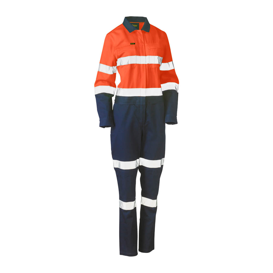 Bisley BCL6066T Womens Hi-Vis Taped Cotton Drill Coverall Yellow/Navy – View 01