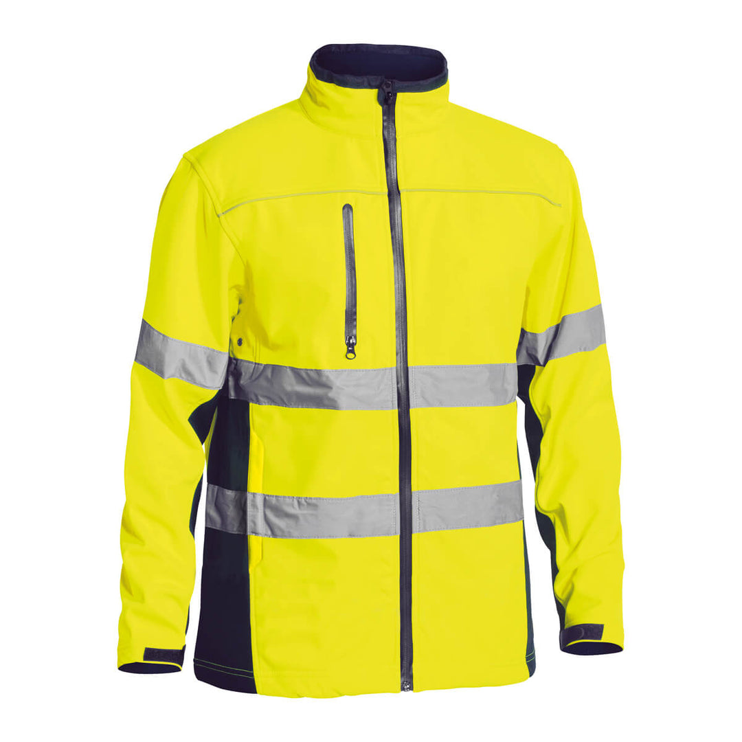 Bisley BJ6059T Hi-Vis Taped Soft Shell Jacket Yellow/Navy View 01