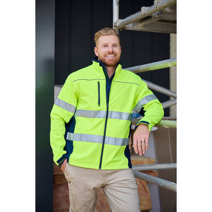 Bisley BJ6059T Hi-Vis Taped Soft Shell Jacket Yellow/Navy View 01