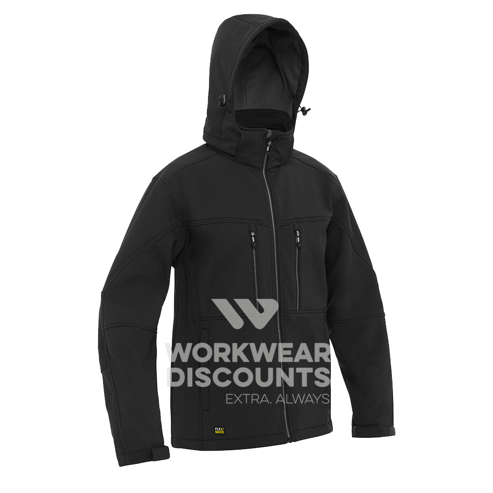 Bisley BJ6570 Hooded Soft Shell Jacket Black Front Hood Up