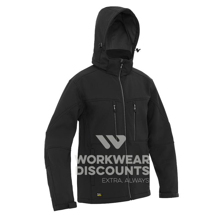 Bisley BJ6570 Hooded Soft Shell Jacket Black Front Hood Up