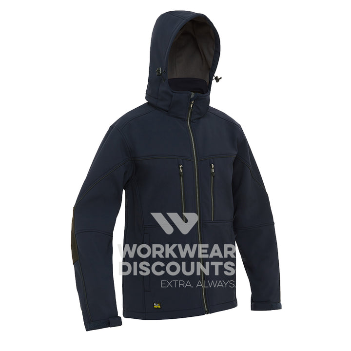 Bisley BJ6570 Hooded Soft Shell Jacket Navy Front Hood Up