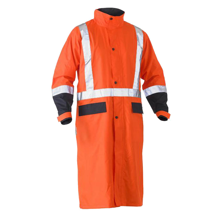 Bisley BJ6961T Hi-Vis Taped Long Rain Coat Orange/Navy
