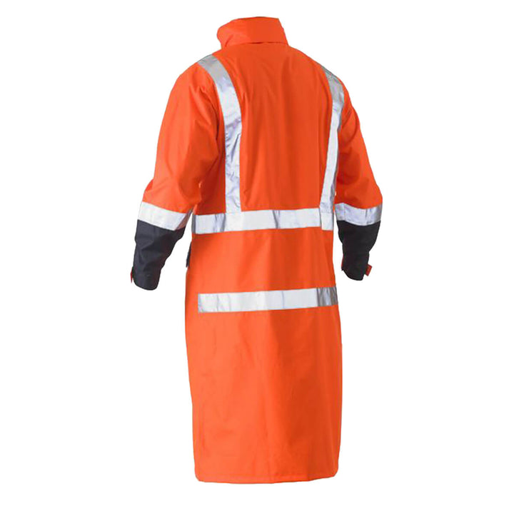 Bisley BJ6961T Hi-Vis Taped Long Rain Coat Orange/Navy Back