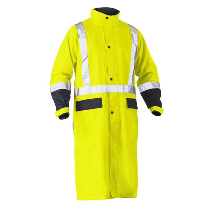 Bisley BJ6961T Hi-Vis Taped Long Rain Coat Yellow/Navy