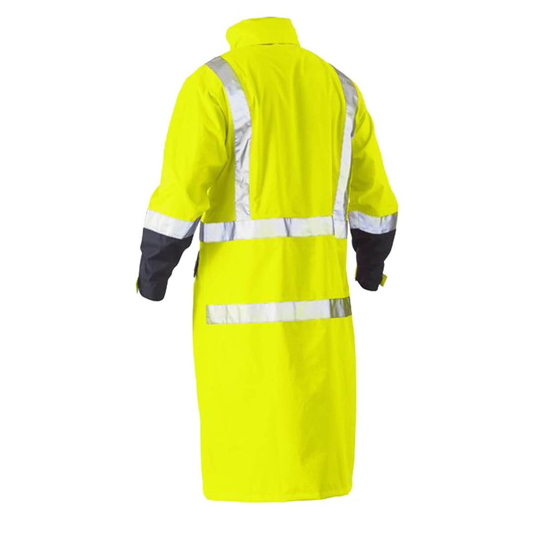 Bisley BJ6961T Hi-Vis Taped Long Rain Coat Yellow/Navy Back
