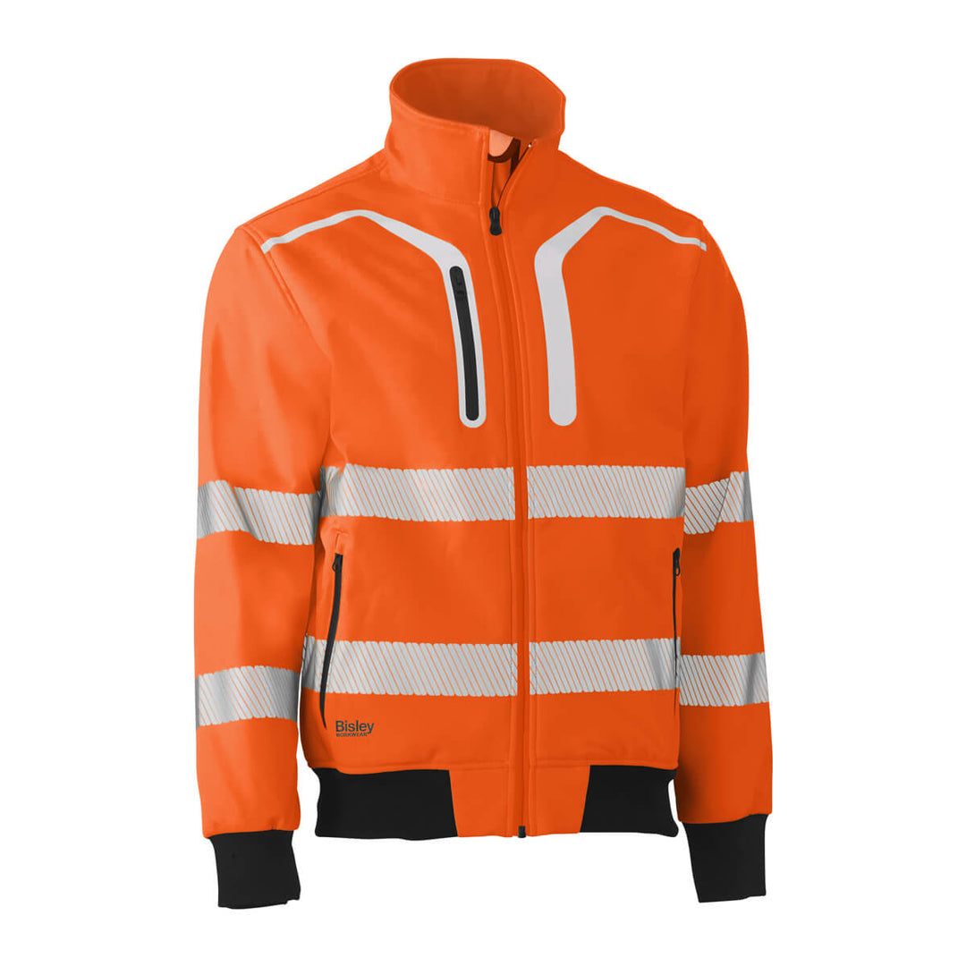 Bisley BJ6979T Hi Vis Taped Soft Shell Bomber Jacket Orange