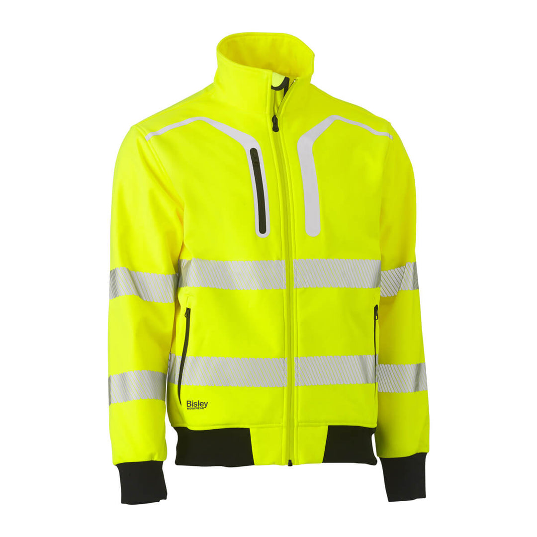 Bisley BJ6979T Hi Vis Taped Soft Shell Bomber Jacket Yellow