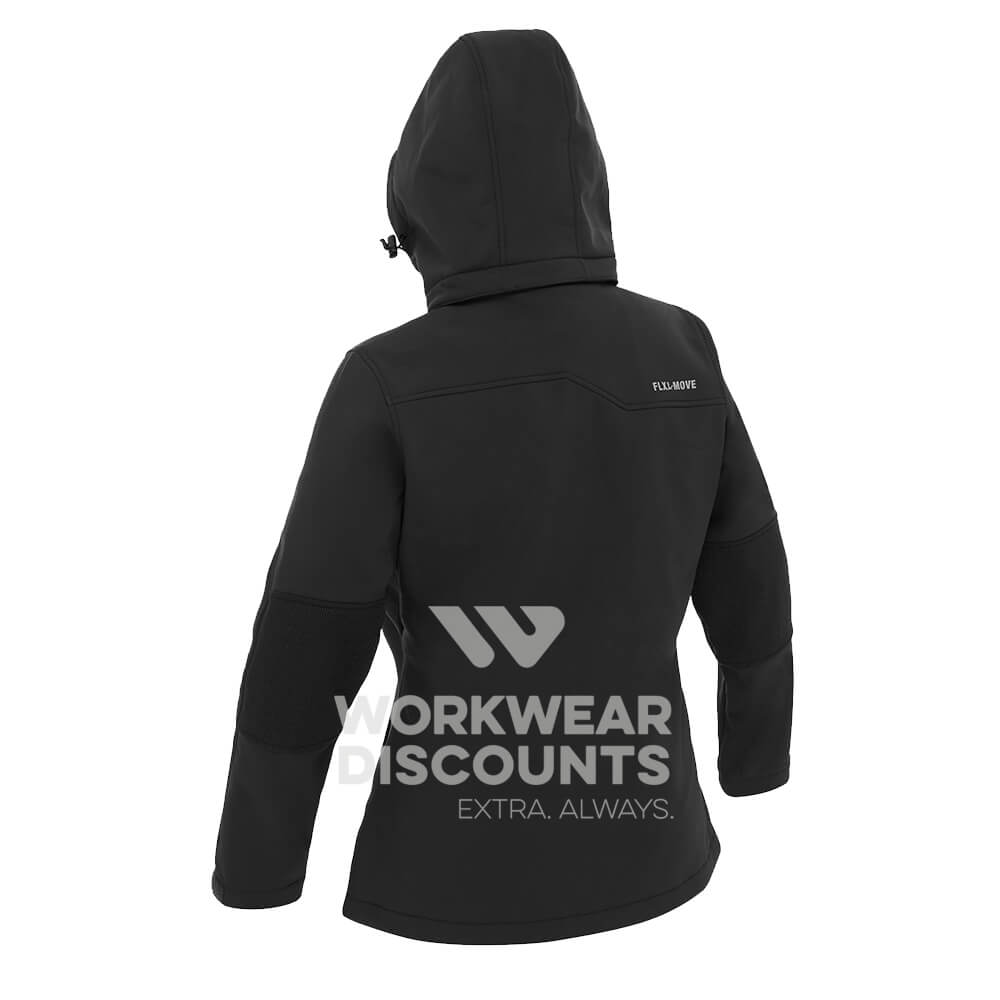 Bisley BJL6570 Womens Hooded Soft Shell Jacket Black Back Hood Up