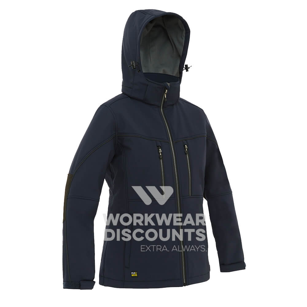 Bisley BJL6570 Womens Hooded Soft Shell Jacket Navy Front Hood Up