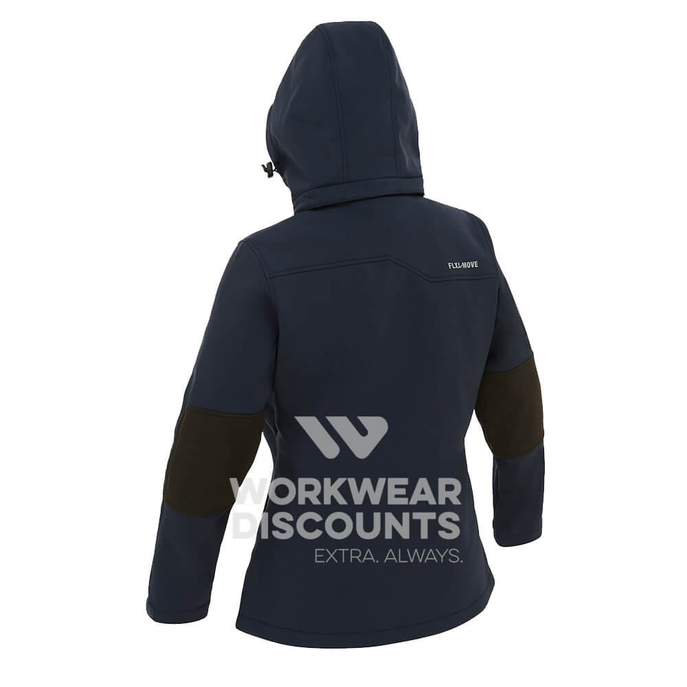 Bisley BJL6570 Womens Hooded Soft Shell Jacket Navy Back Hood Up