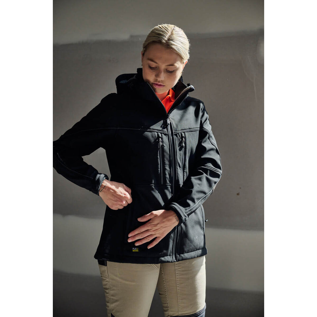 Bisley BJL6570 Womens Hooded Soft Shell Jacket Navy Front