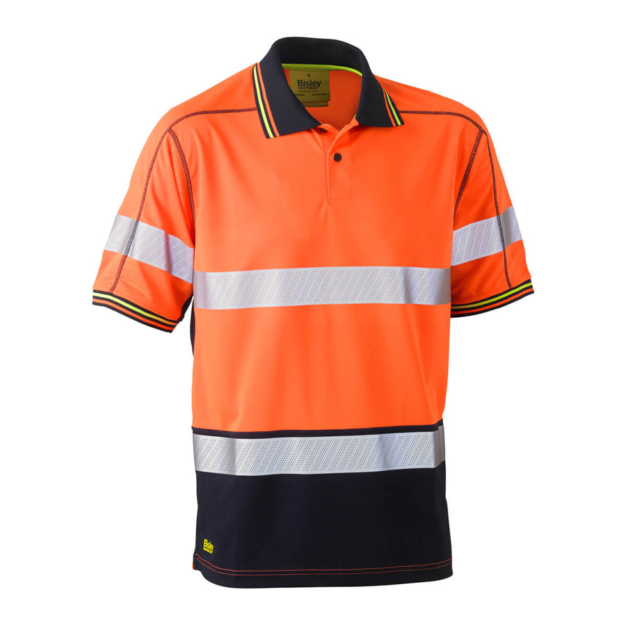Bisley BK1219T Hi-Vis Taped Mesh Polo Short Sleeve Pink/Navy Front