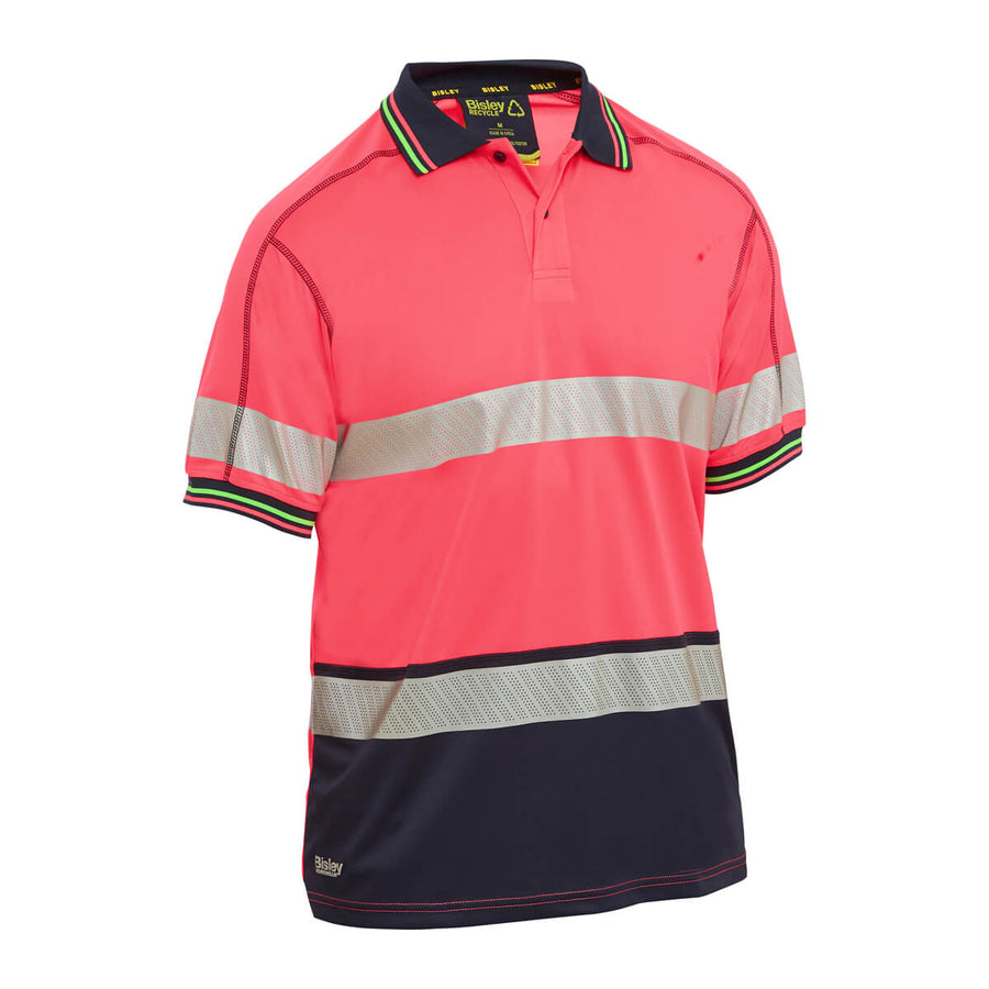 Bisley BK1219T Hi-Vis Taped Mesh Polo Short Sleeve Pink/Navy Front
