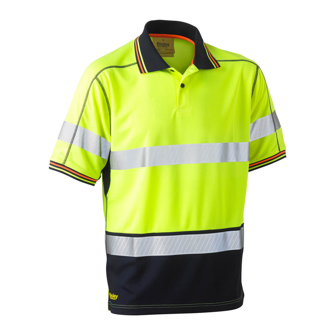 Bisley BK1219T Hi-Vis Taped Mesh Polo Short Sleeve Pink/Navy Front